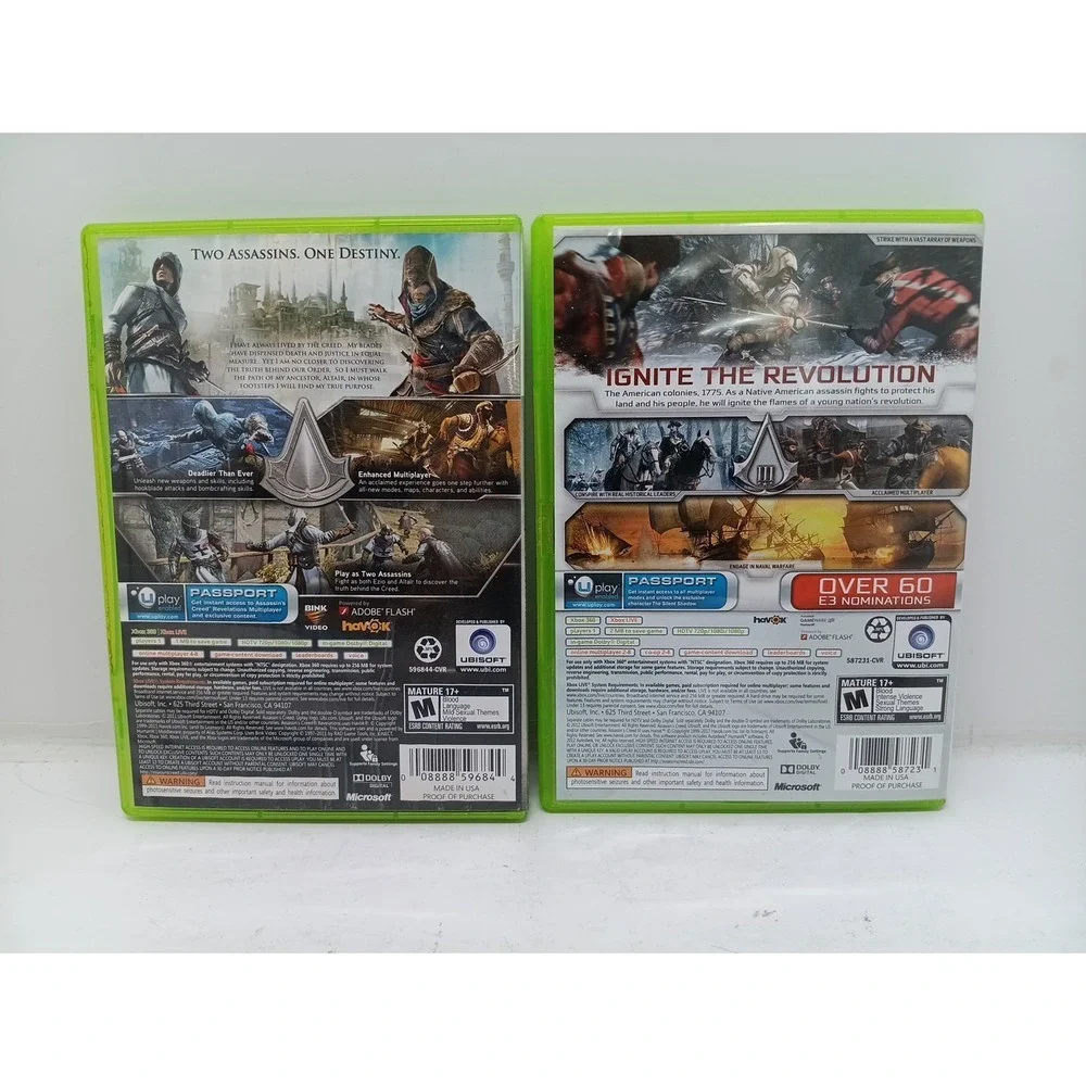 Xbox 360 Assassins Creed 3 & Revelations 2 Game Lot C.I.B.
